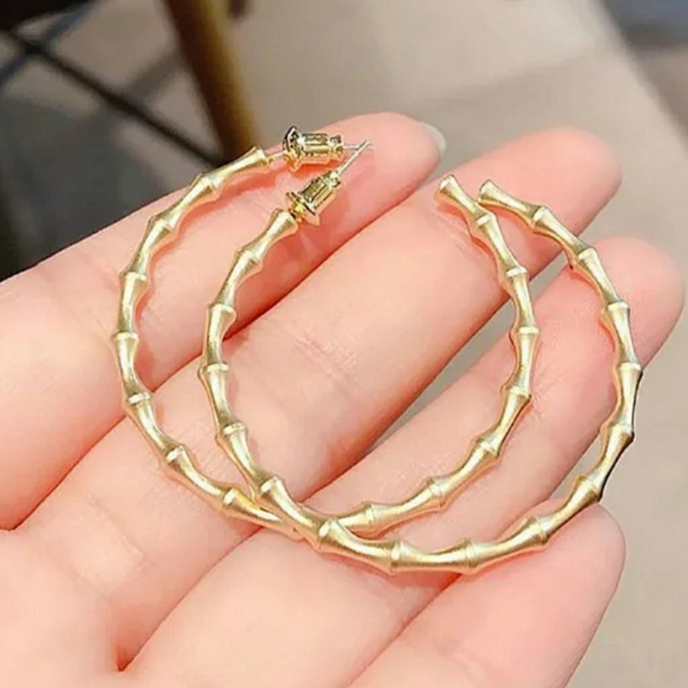 Gold plated bamboo hoop earrings with .925 sterling silver posts